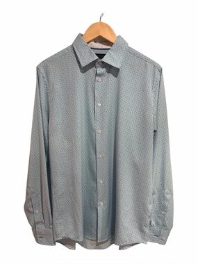 Report Collection Men’s Blue Slim Fit Dot-Print Performance Stretch Dress Shirt